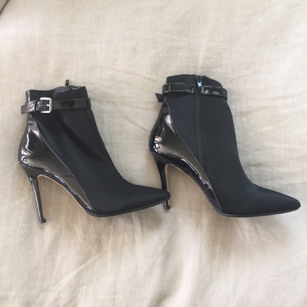 Patent leather and nylon booties